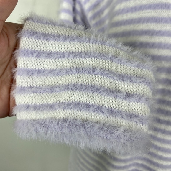 Chico's Zenergy Striped Fuzzy Mock Neck Sweater Sz. 1 (M) Purple - Picture 7 of 12